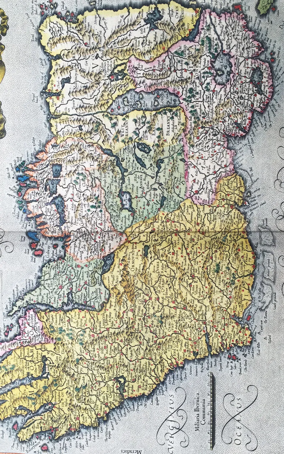 1607 Mercator Hondius Original Antique Map of Ireland - Rare and beautiful