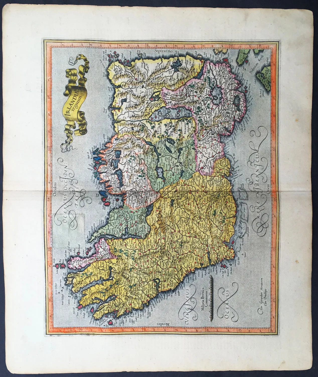 1607 Mercator Hondius Original Antique Map of Ireland - Rare and beautiful