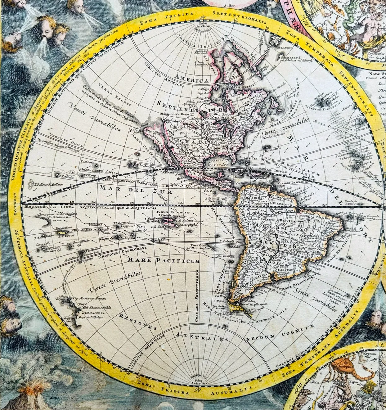 1707 Homann Rare Ist Edition Twin Hemisphere World Antique Map, California Isle.