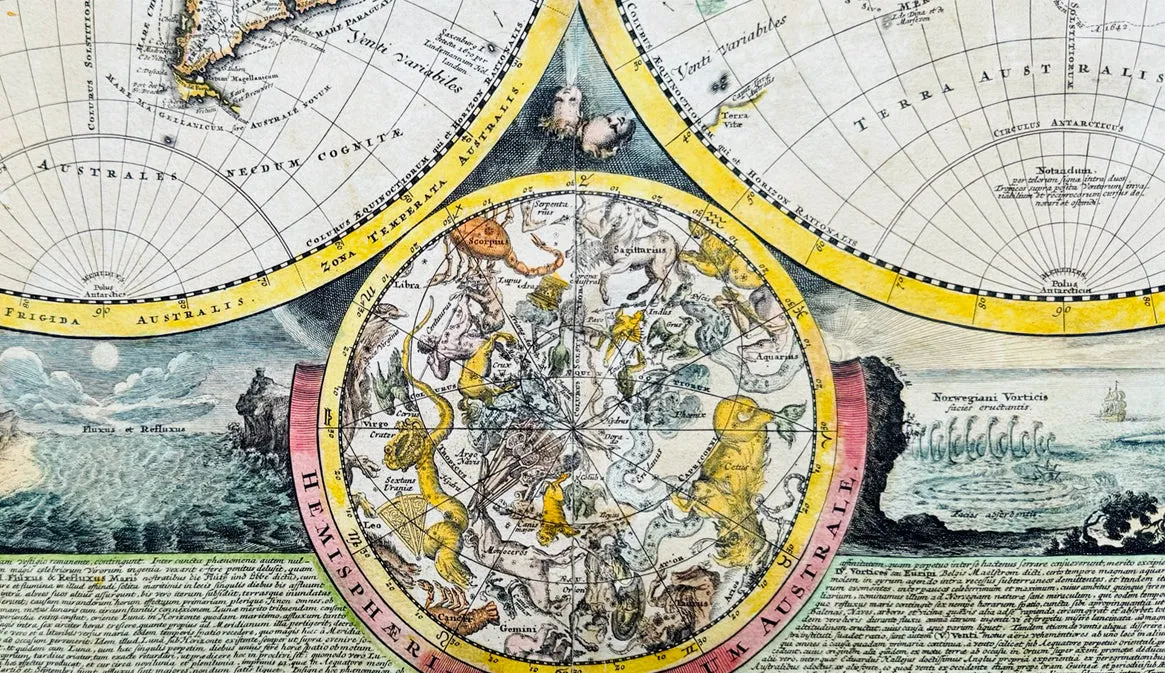 1707 Homann Rare Ist Edition Twin Hemisphere World Antique Map, California Isle.