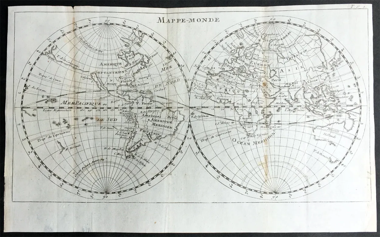 1715 William Dampier Antique Twin Hemisphere World Map, California Is. Australia