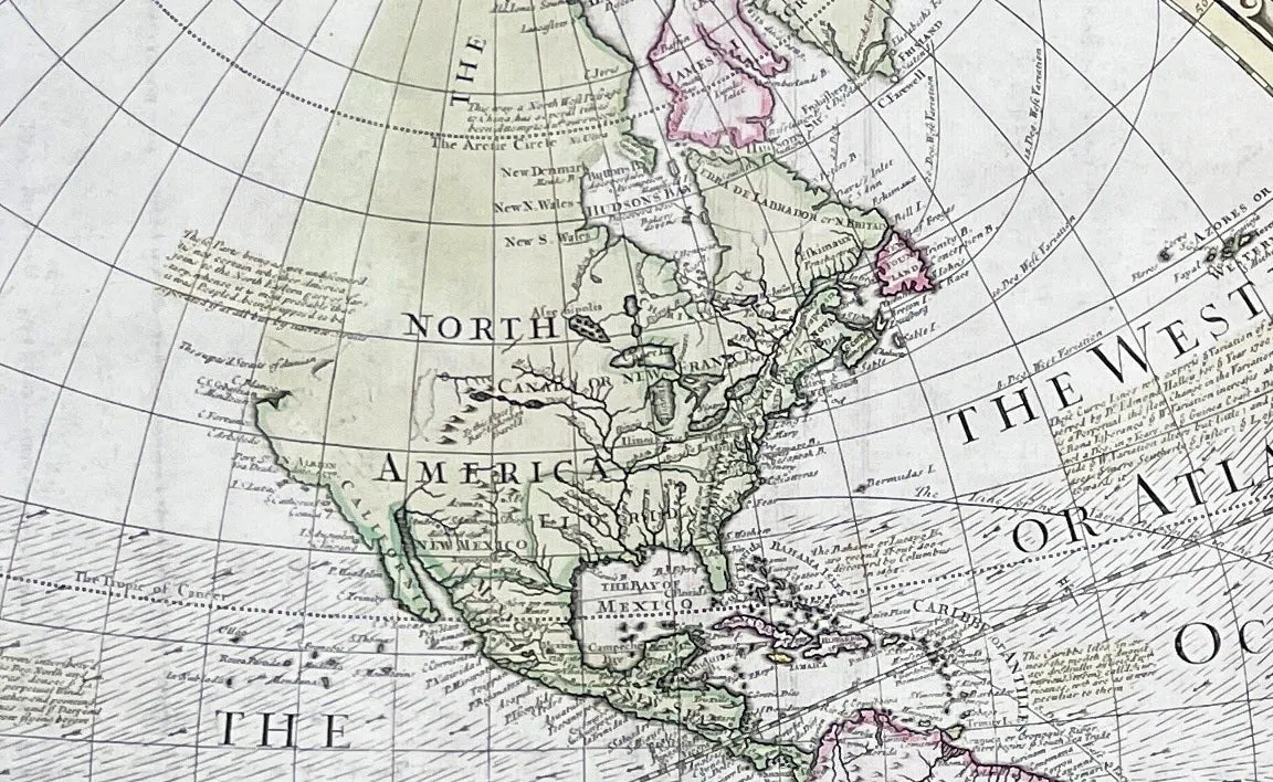 1725 John Senex Large Twin Hemisphere World Antique Map Isaac Newton & Ed Halley