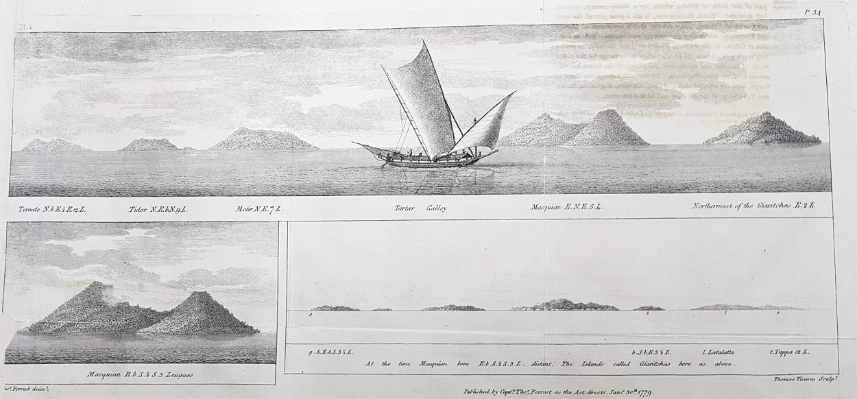 1779 Thomas Forrest Antique Print Views Maluku, Moluccas Spice Islands Indonesia