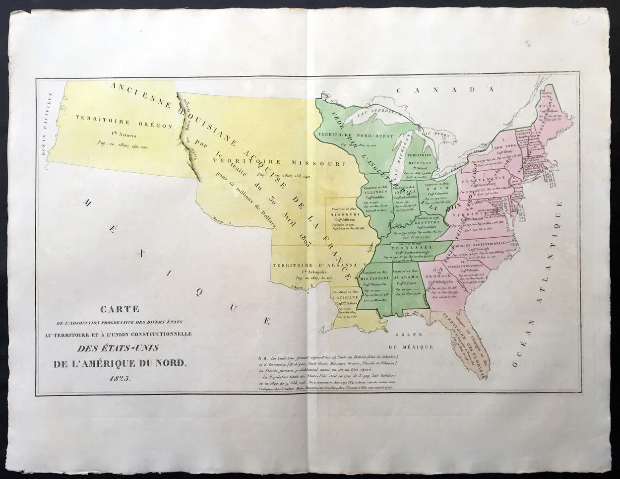 1825 Carey & Lea, Buchon Large Antique Early Map United States America - Oregon Territories