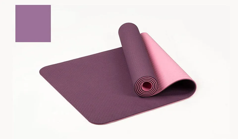 183*61cm 6mm Thick Double Color Non-slip TPE Yoga Mat Exercise Sport Mat for Fitness Gym Home Pad with Carry Bag