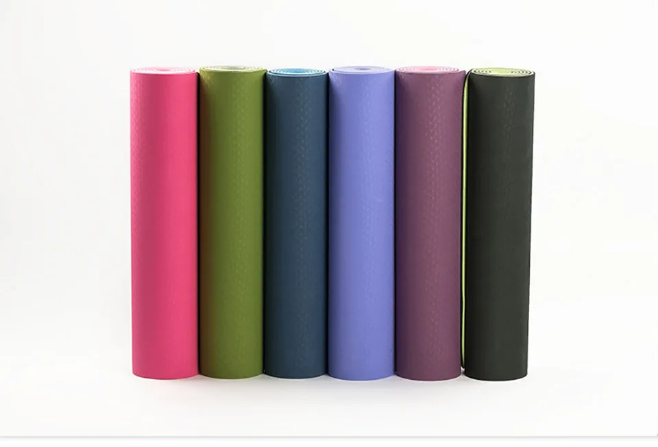 183*61cm 6mm Thick Double Color Non-slip TPE Yoga Mat Exercise Sport Mat for Fitness Gym Home Pad with Carry Bag