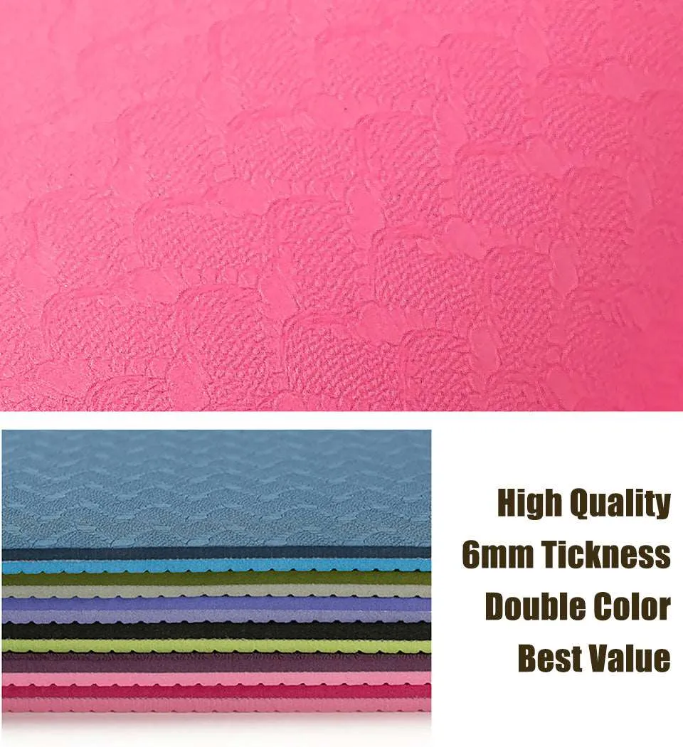 183*61cm 6mm Thick Double Color Non-slip TPE Yoga Mat Exercise Sport Mat for Fitness Gym Home Pad with Carry Bag