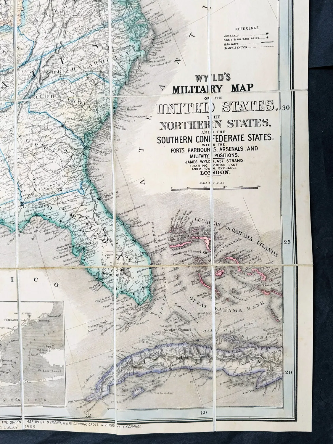 1865 James Wyld Large Antique Folding American Civil War Map - Extremely Rare