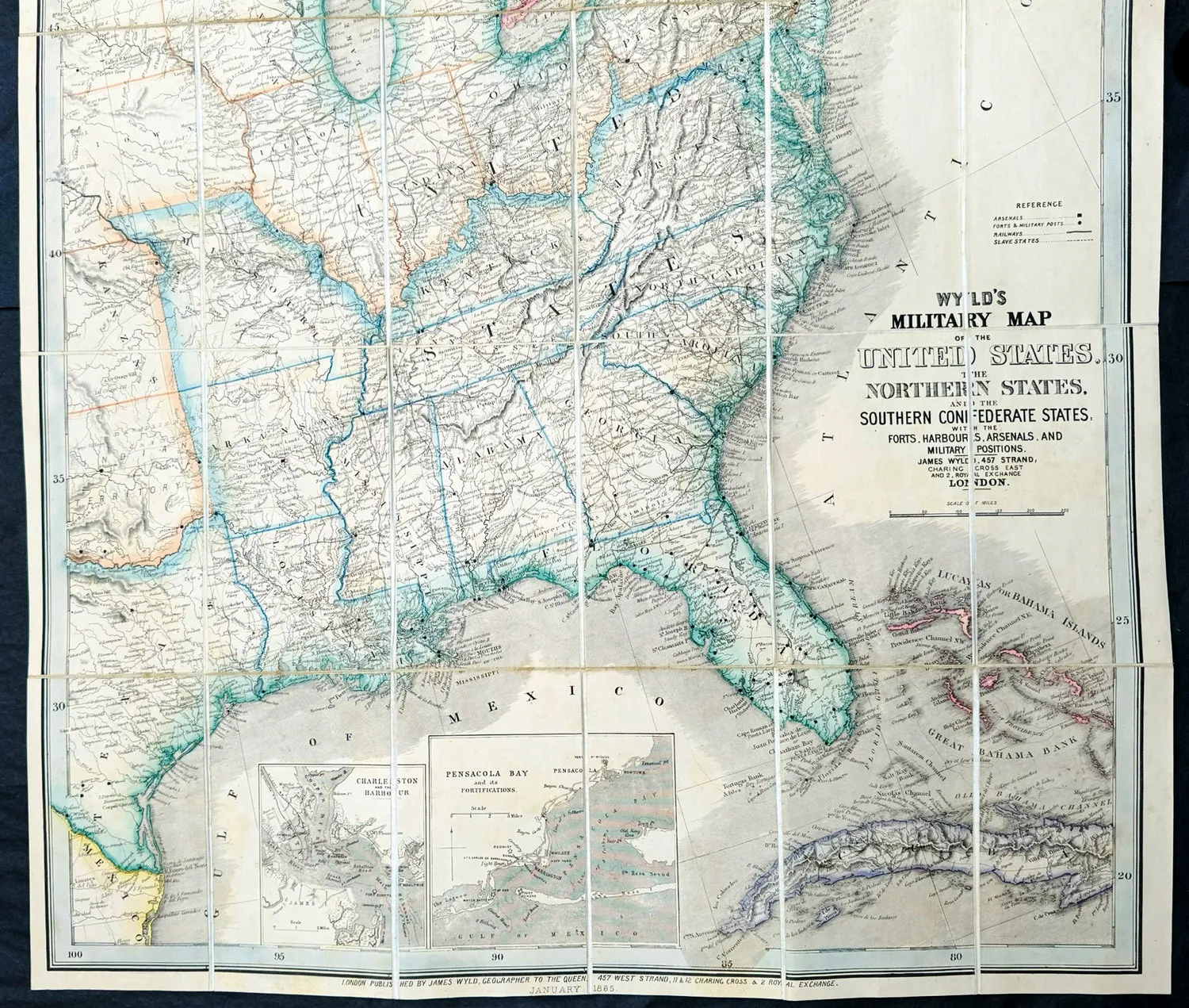 1865 James Wyld Large Antique Folding American Civil War Map - Extremely Rare