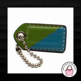 2.25" Medium COACH GREEN BLUE STRIPE LEATHER KEY FOB BAG CHARM KEYCHAIN HANG TAG