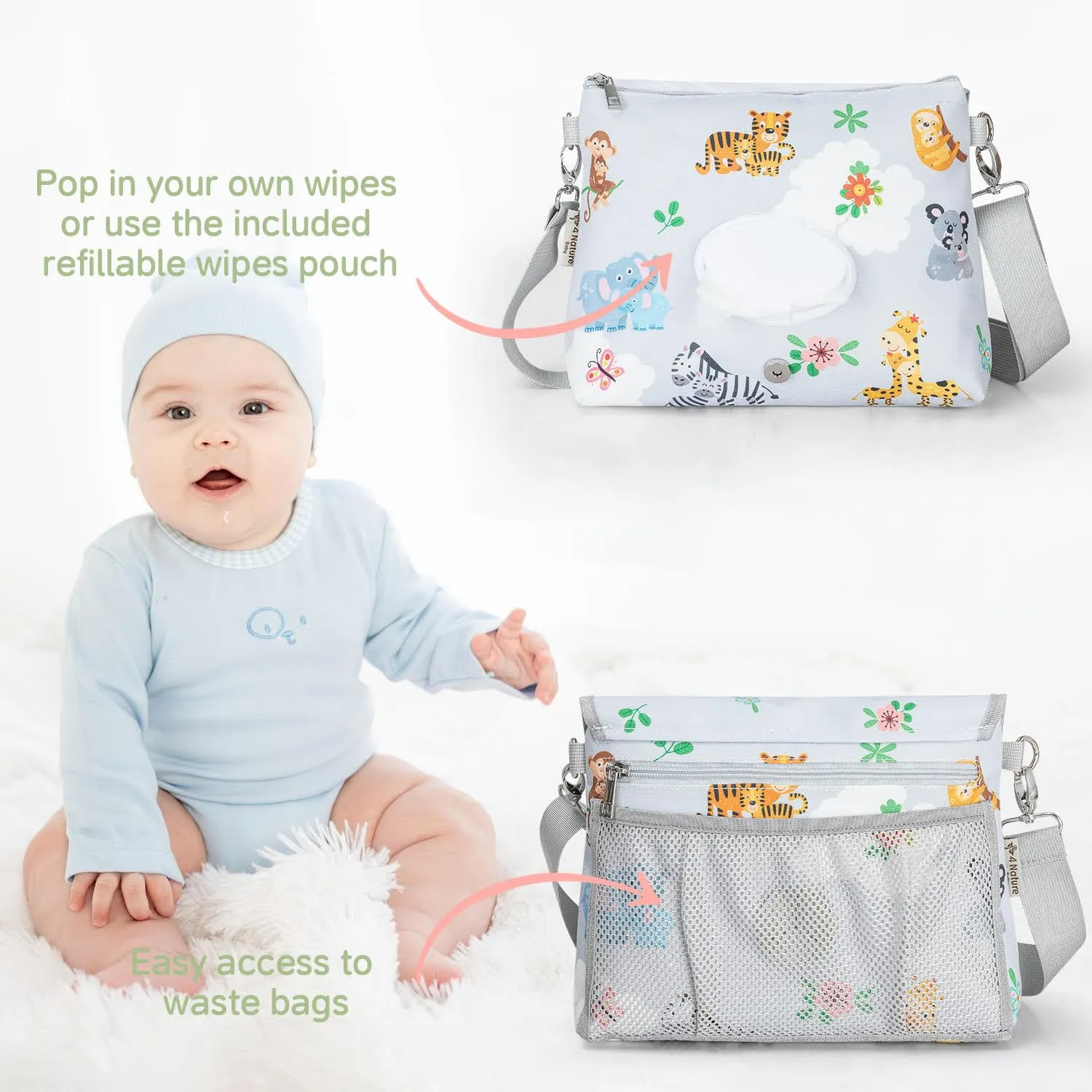 4 Nature Small Diaper Clutch with Wipe Holder and Adjustable Strap Woodland