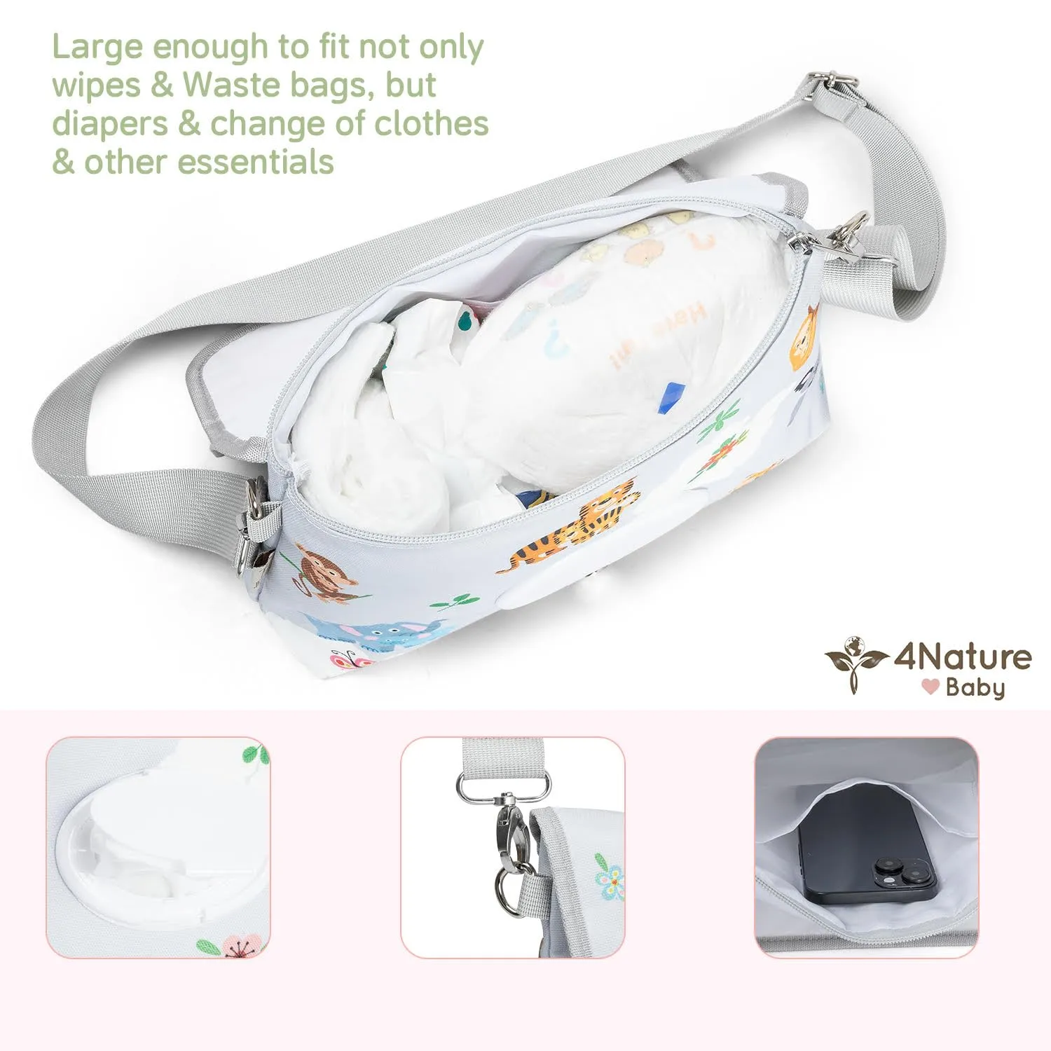 4 Nature Small Diaper Clutch with Wipe Holder and Adjustable Strap Woodland