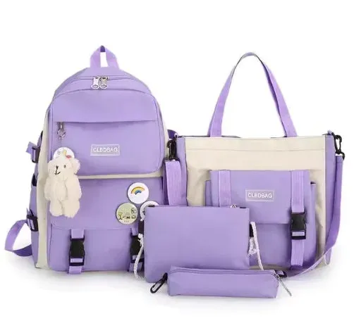 5-Piece Canvas Backpack Set for Teen Girls –  Fashionable School and Travel Bags