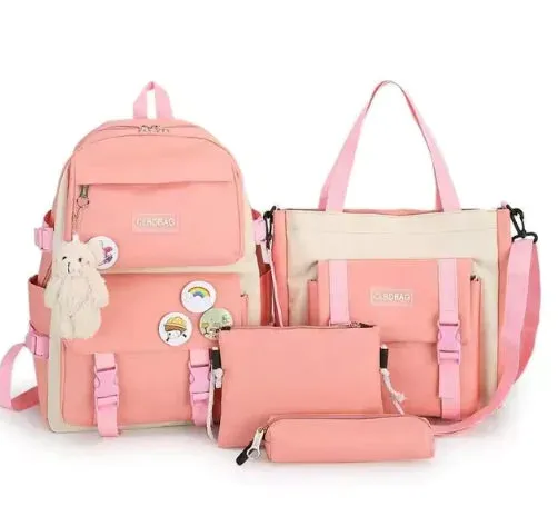 5-Piece Canvas Backpack Set for Teen Girls –  Fashionable School and Travel Bags