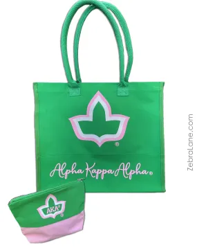 AKA Ivy Tote Bag and Cosmetic Bag Set- Green