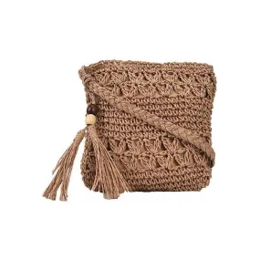 Angelina Bag - Modische gewebte Boho-Häkel-Tasche mit Quaste