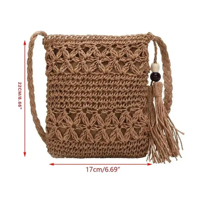 Angelina Bag - Modische gewebte Boho-Häkel-Tasche mit Quaste