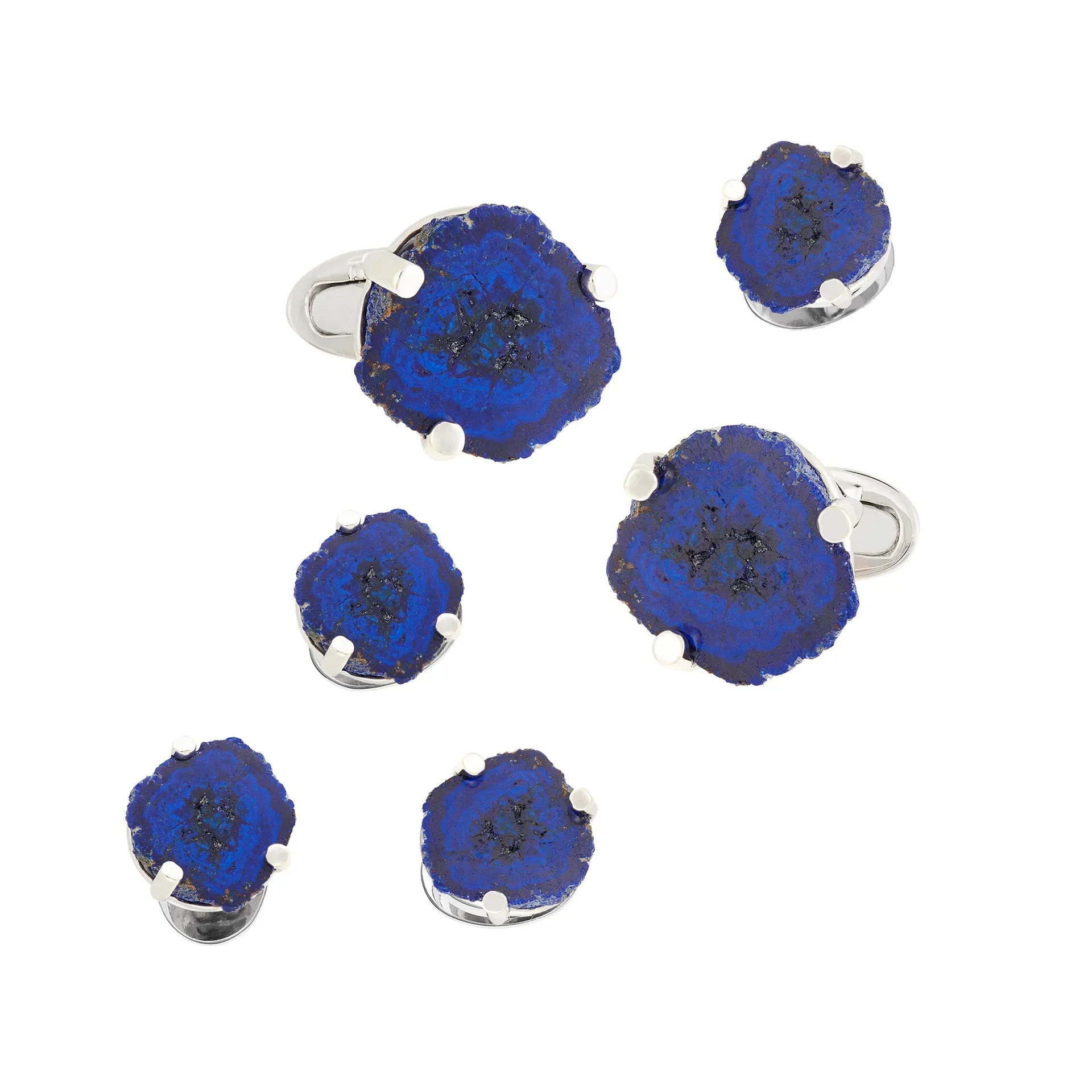 Azurite Geode Sterling Silver Cufflinks and Tuxedo Studs