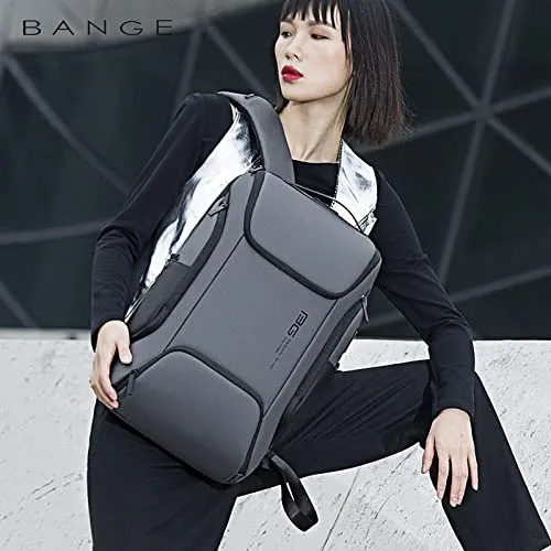 BANGE Water Resistant Polyester Anti-Theft Unisex Travel Laptop Backpack With Usb Charging Port (Grey) 21 Litre