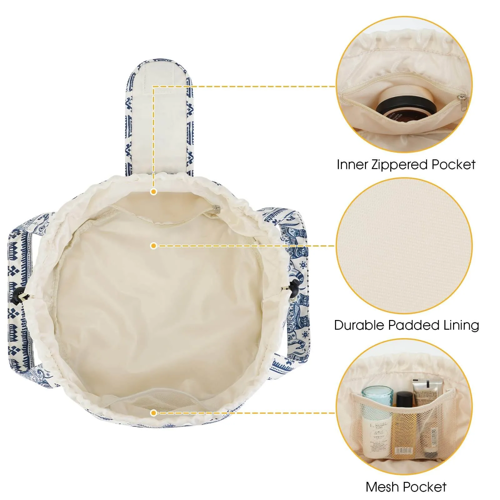 Barrel Drawstring Toiletry Makeup Bag