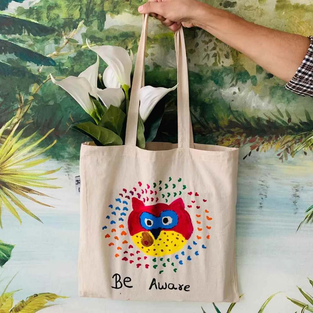 Be Aware - Hand-painted cotton Tote bag