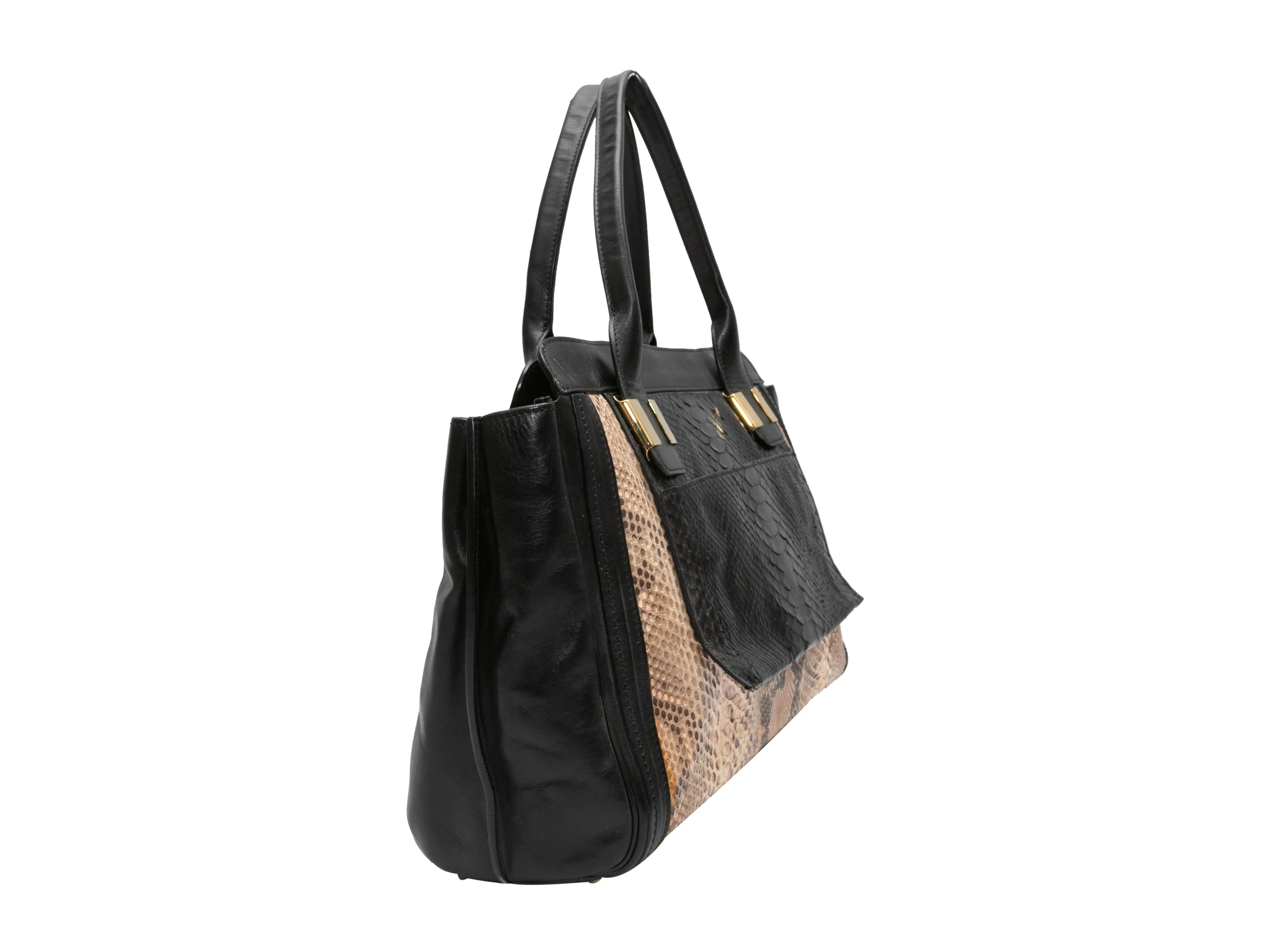 Black & Beige Chloe Leather & Python Tote Bag