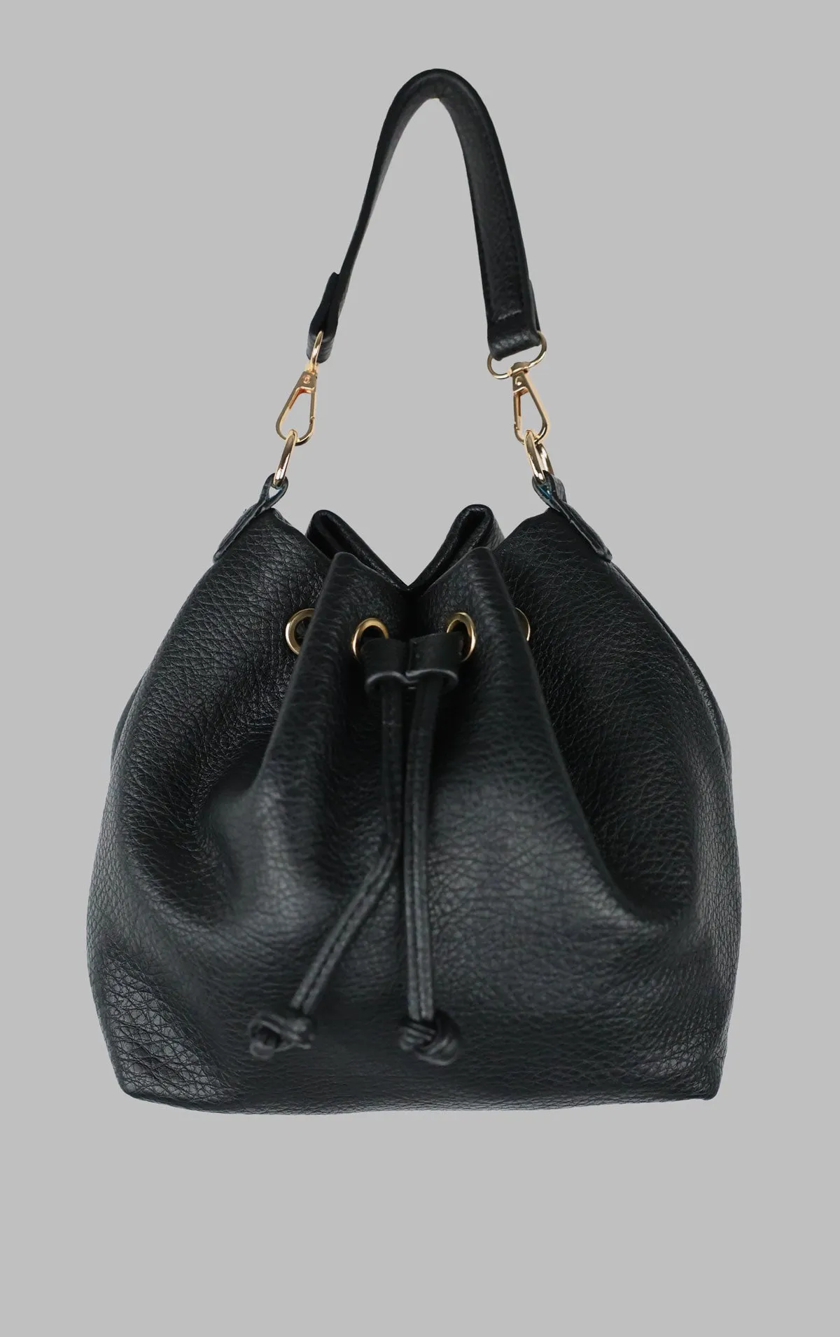 Black PU Leather Circle Drawstring Bag