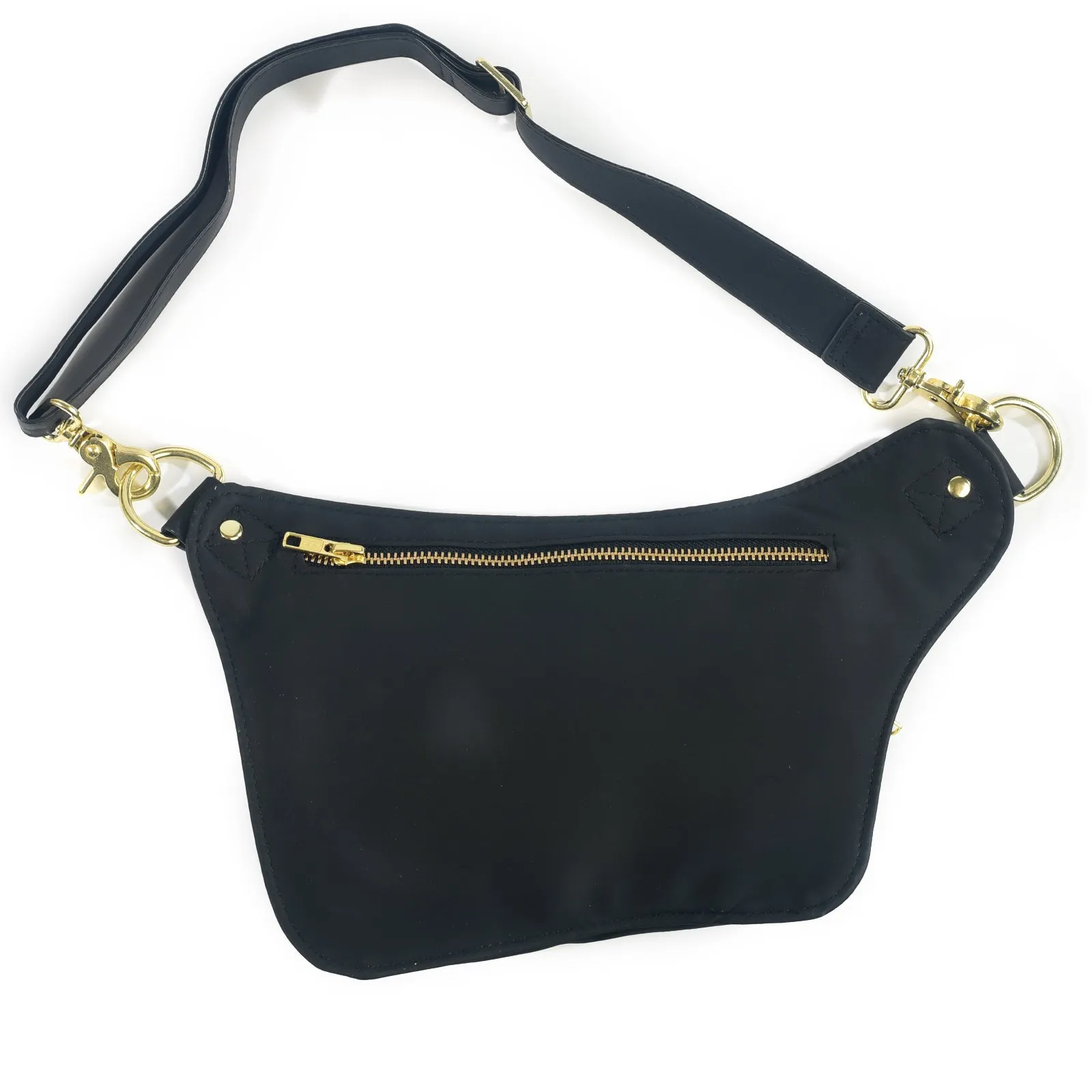 Black Vegan Leather Hip Bag (Gold)