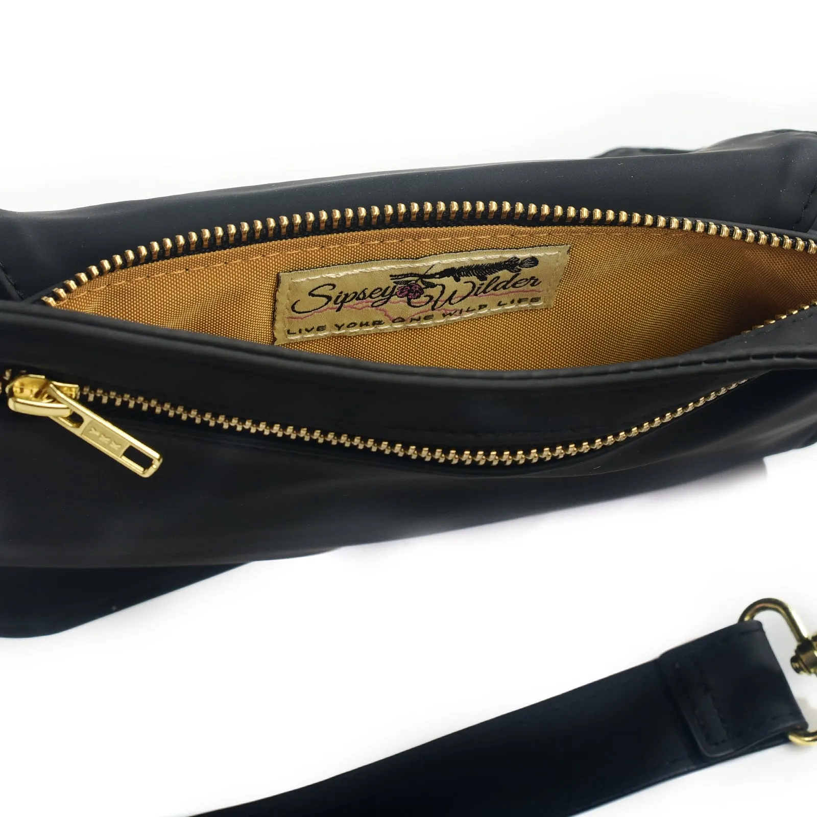 Black Vegan Leather Hip Bag (Gold)