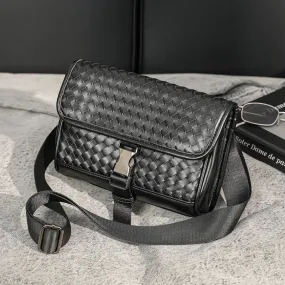 Black Woven PU Leather Crossbody Bag