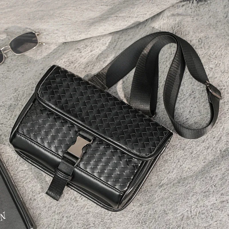 Black Woven PU Leather Crossbody Bag