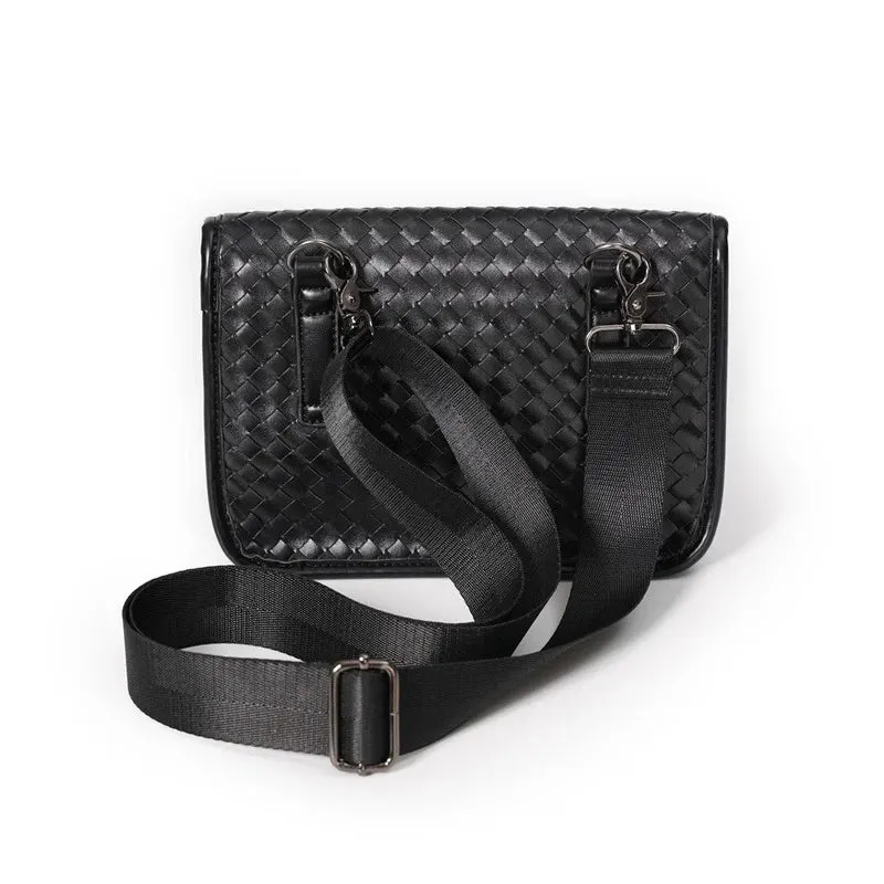 Black Woven PU Leather Crossbody Bag