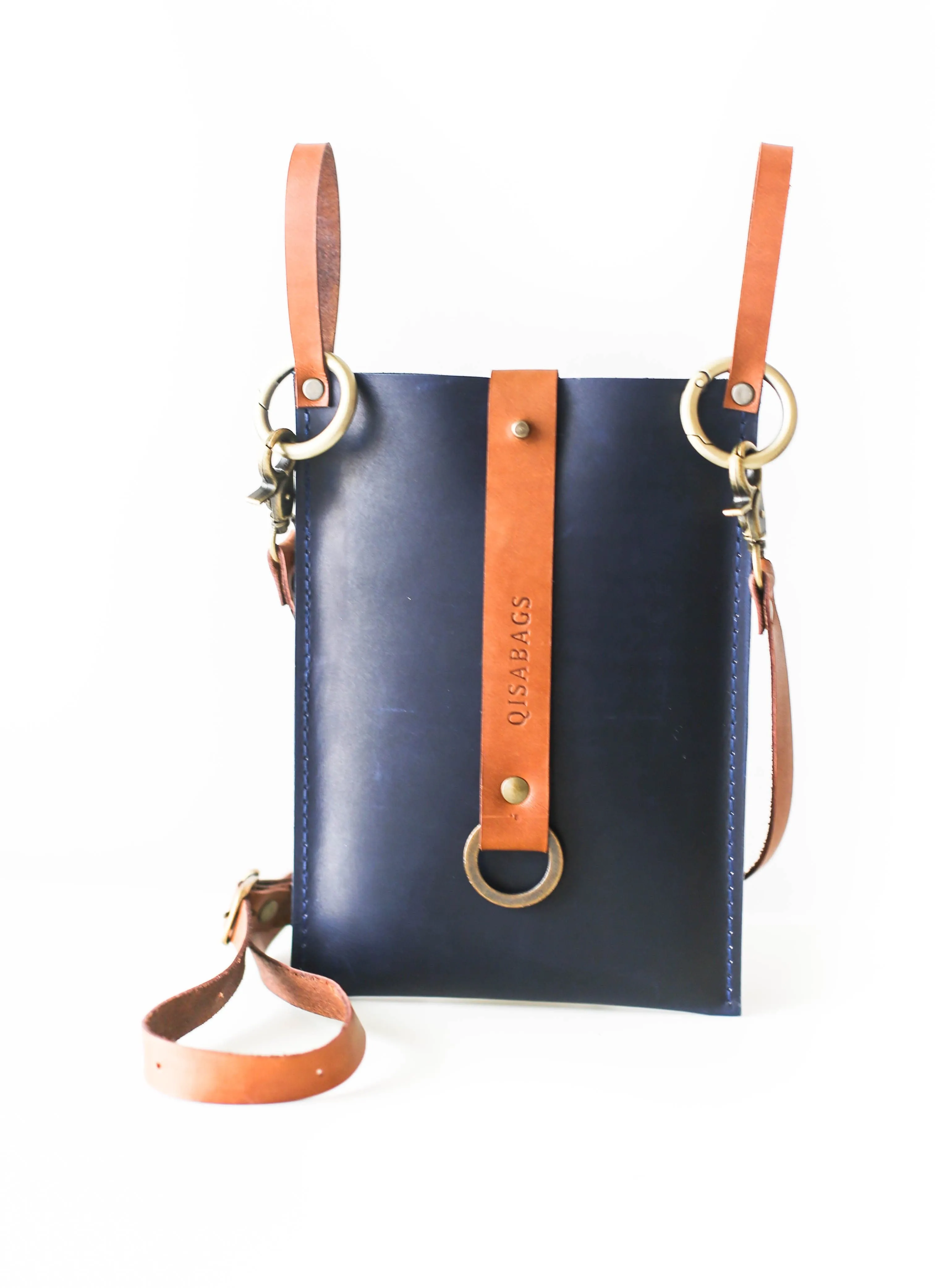 Blue w/ Brown Leather Phone Bag