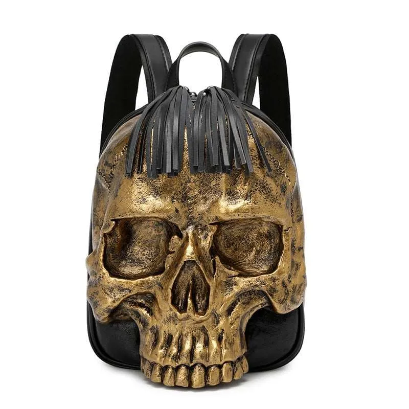 Bold Embossed Three-dimensional Skull Punk Backpack with Fringe