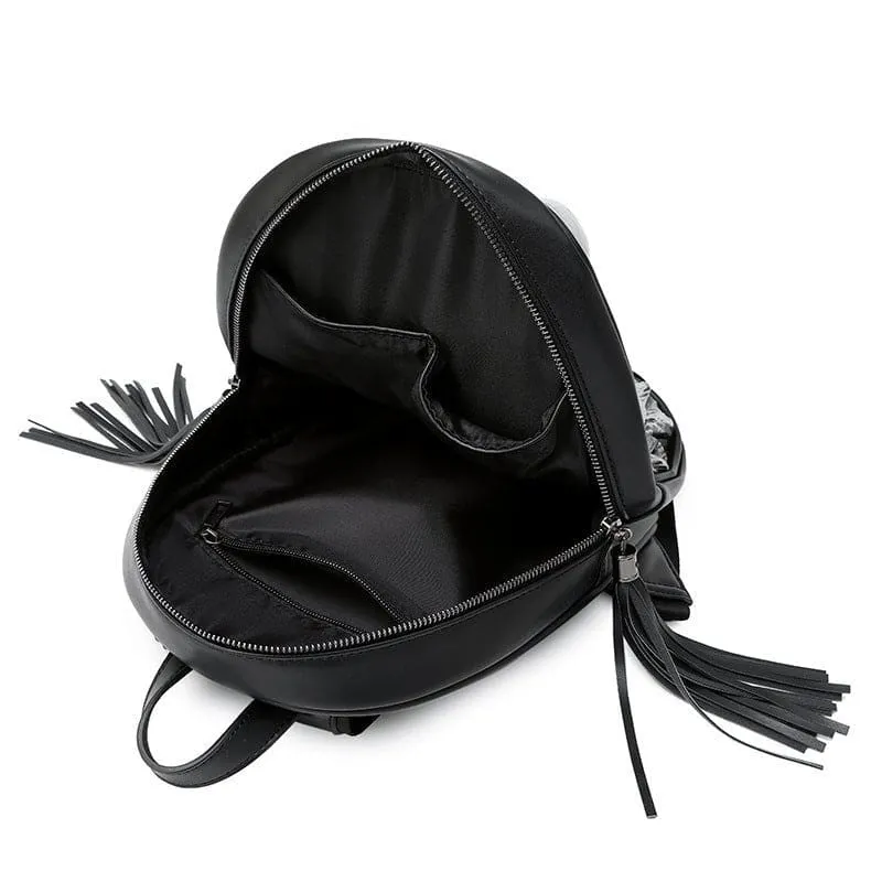 Bold Embossed Three-dimensional Skull Punk Backpack with Fringe