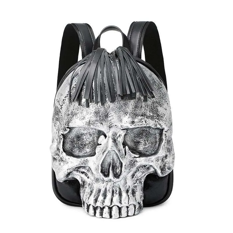 Bold Embossed Three-dimensional Skull Punk Backpack with Fringe