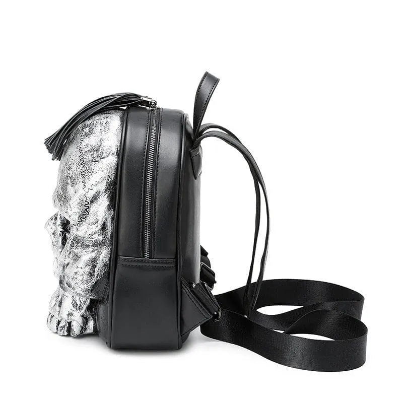 Bold Embossed Three-dimensional Skull Punk Backpack with Fringe