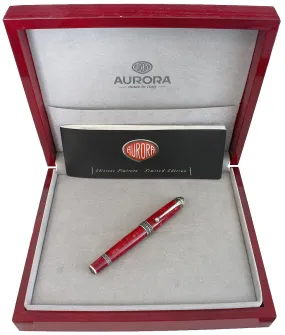 BOXED AURORA 85TH ANNIVERSARY LIMITED EDITION STERLING SILVER & RED MARBLED ROLLERBALL PEN