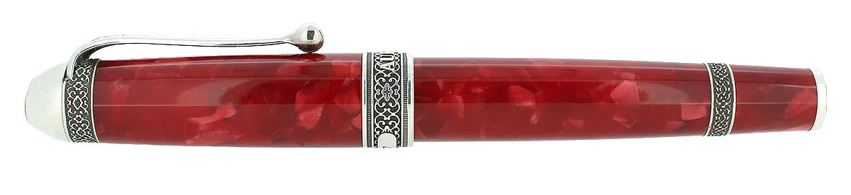 BOXED AURORA 85TH ANNIVERSARY LIMITED EDITION STERLING SILVER & RED MARBLED ROLLERBALL PEN