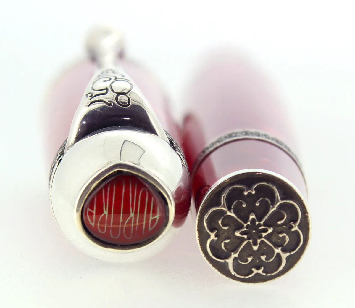 BOXED AURORA 85TH ANNIVERSARY LIMITED EDITION STERLING SILVER & RED MARBLED ROLLERBALL PEN