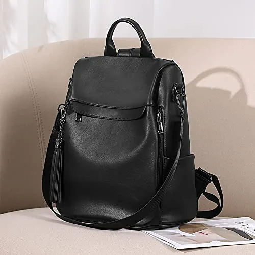 BROMEN Backpack Purse for Women Leather Anti-theft Travel Backpack Fashion Shoulder Bag Black