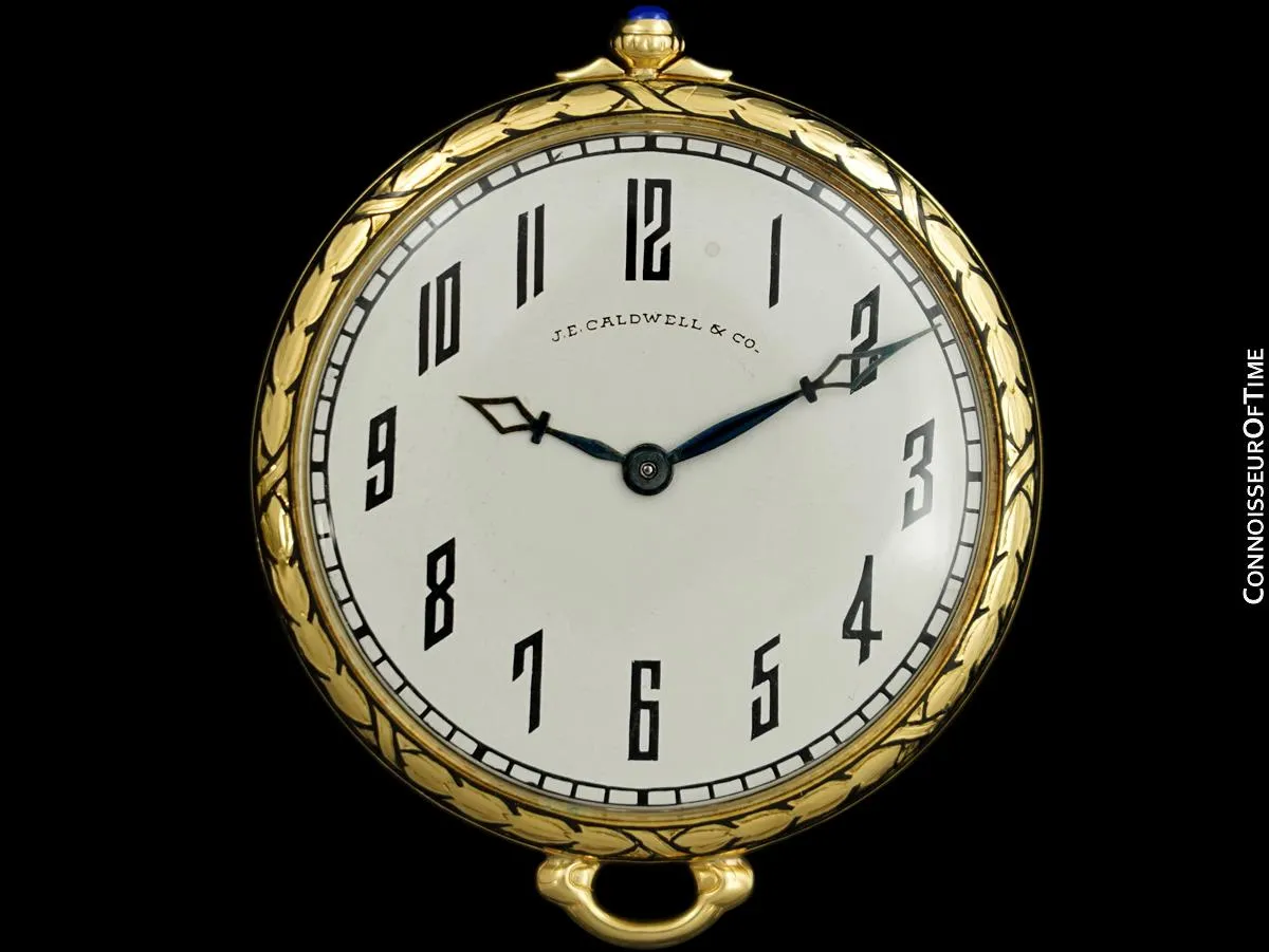 c. 1918 Vacheron & Constantin Mens Rare & Unusual Art Deco 42mm Pocket Watch - 18K Gold & Enamel