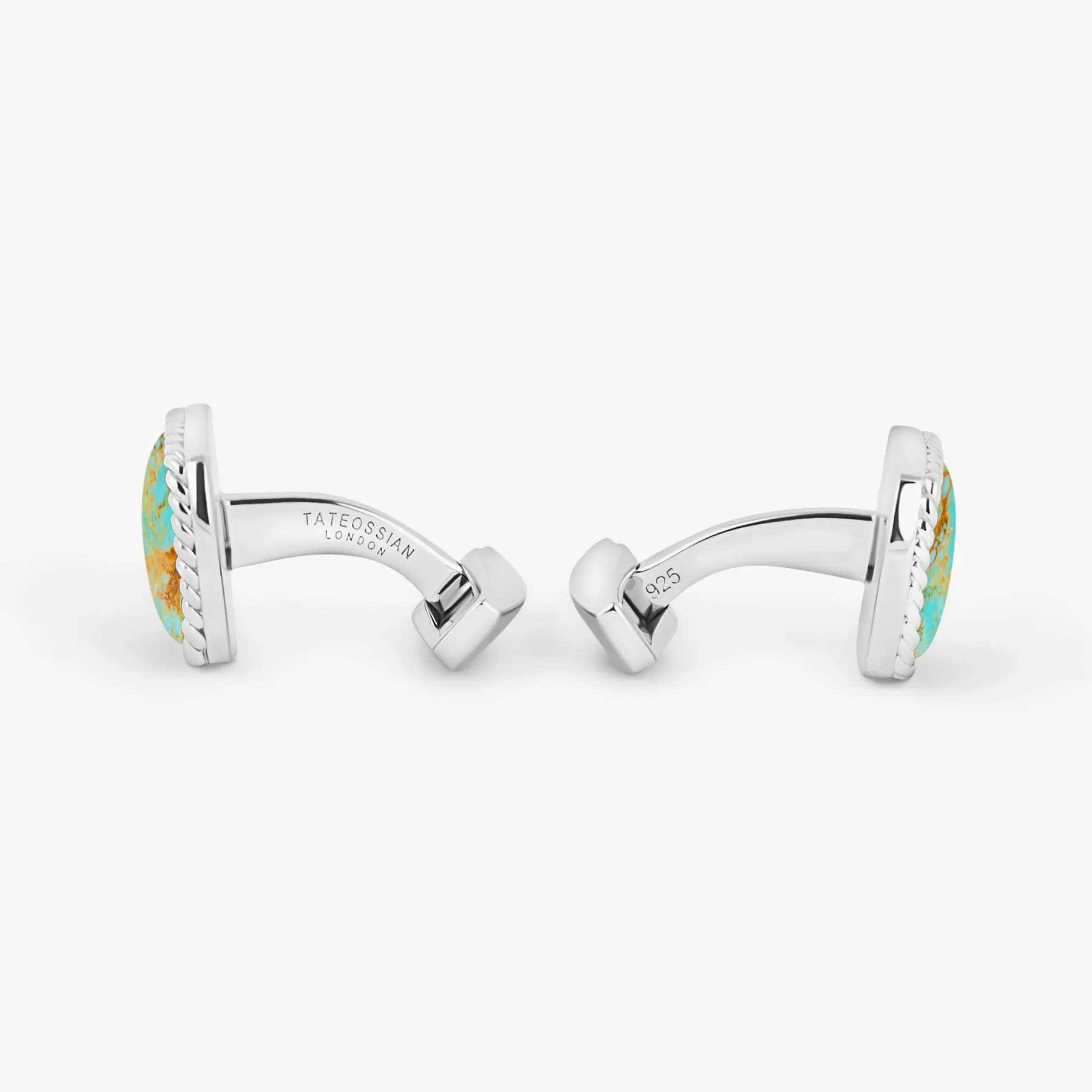 Cable Jasper Cufflinks in Rhodium Plated Silver with Amaroo Turquoise