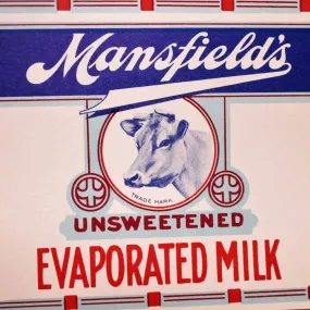 Can Label, Mansfield's Evaporated Milk, Original, NOS Lithograph, Antique, 1910's, RARE