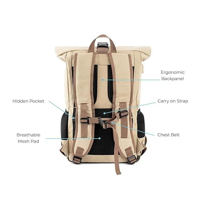 Canvas Roll top Backpack with 15.6 inch Laptop Compartment, Anti Theft Pocket and Expandable Size