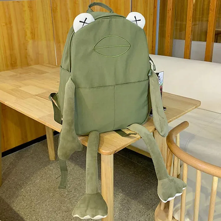 Cartoon 3D Frog Canvas School Backpack