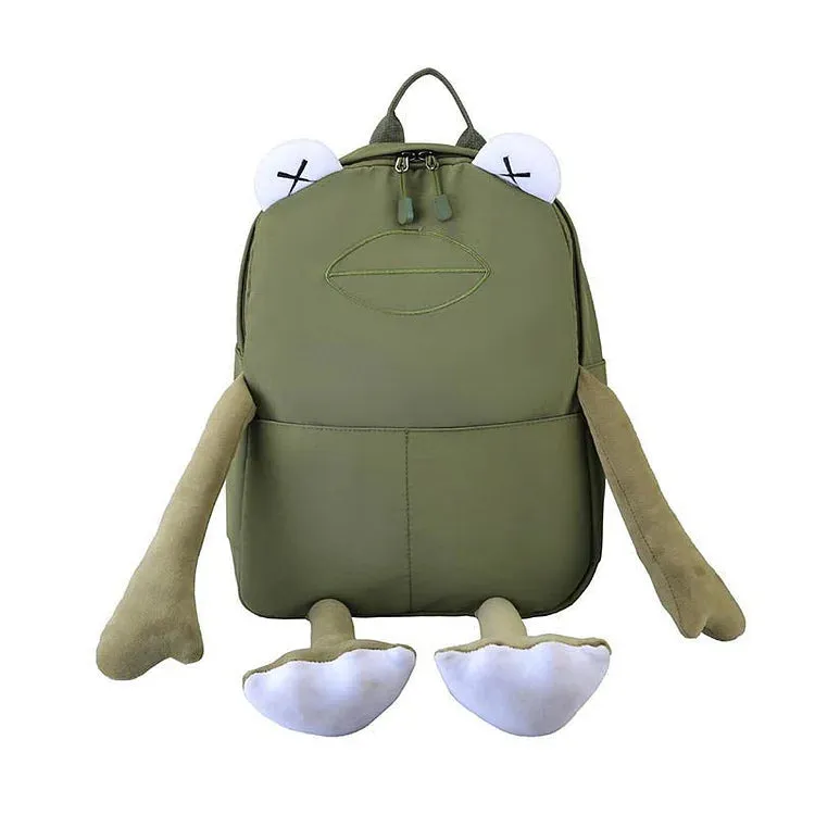 Cartoon 3D Frog Canvas School Backpack