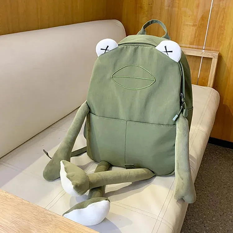 Cartoon 3D Frog Canvas School Backpack