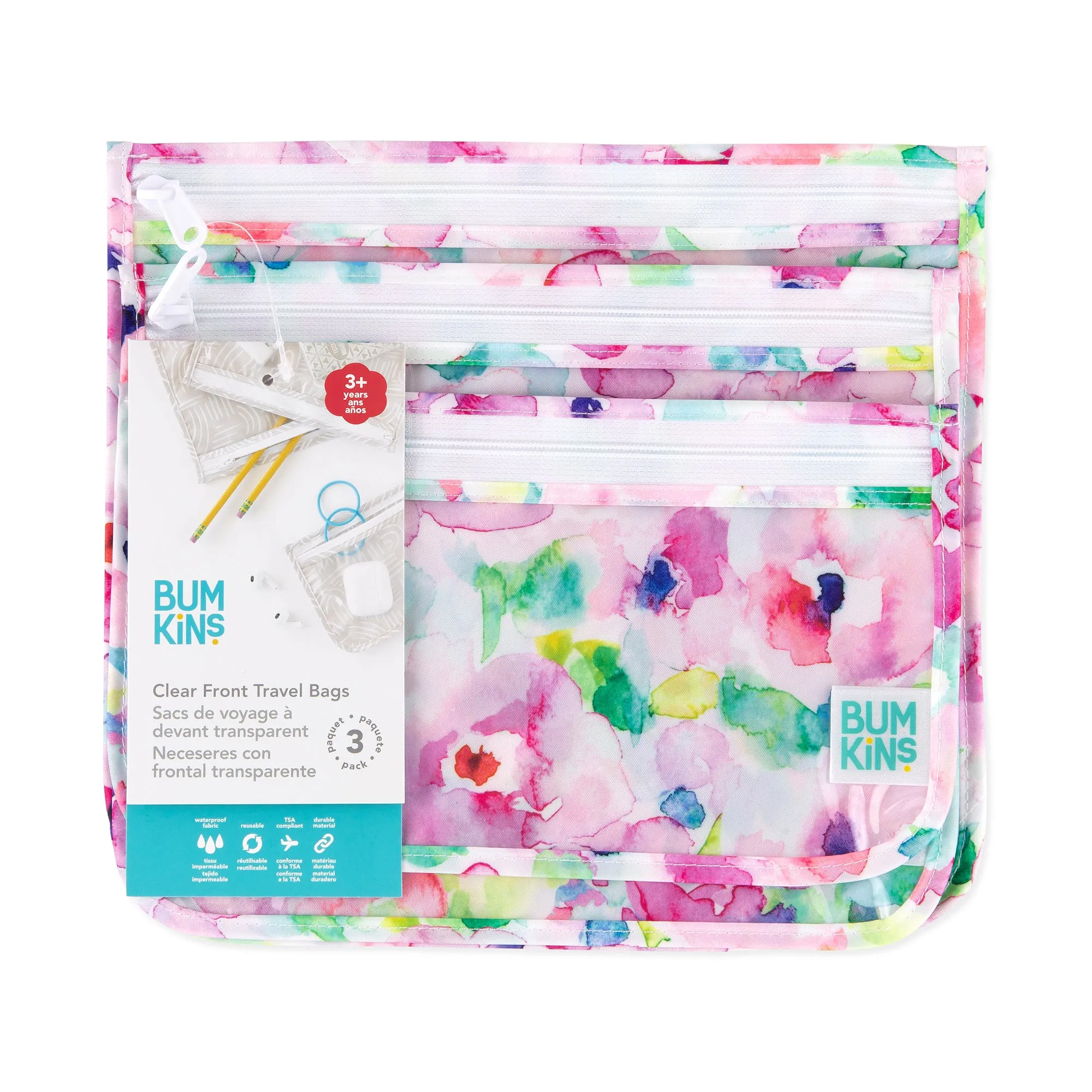 Clear Travel Bag 3-Pack: Watercolor