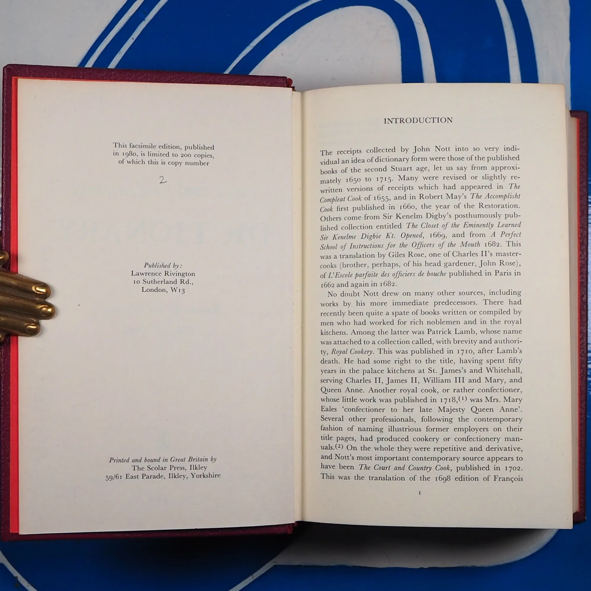 Cooks And Confectioners Dictionary 1726 : Introduction And Glossary By Elizabeth David. >>DE LUXE BINDING<< Nott, John. Publication Date: 1980 Condition: Near Fine